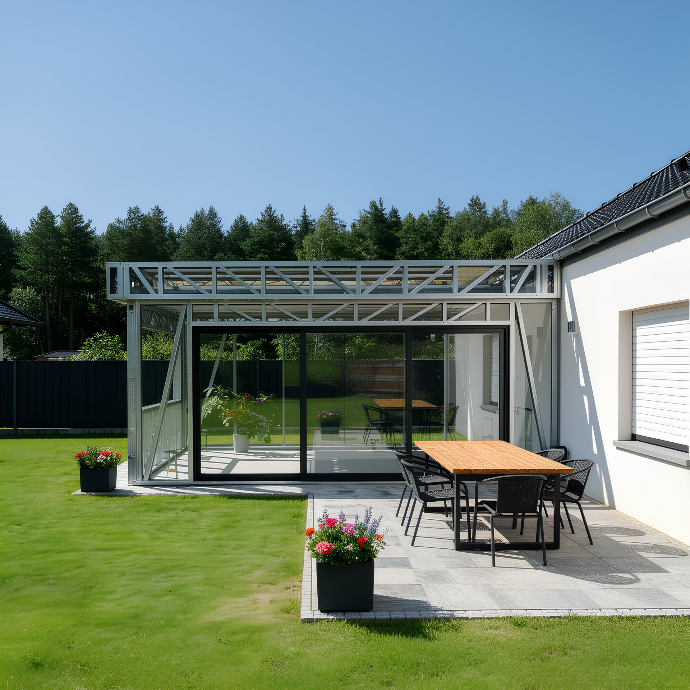 Extension d'une maison moderne en ossature métallique, LIght steel Frame - BatiSteel